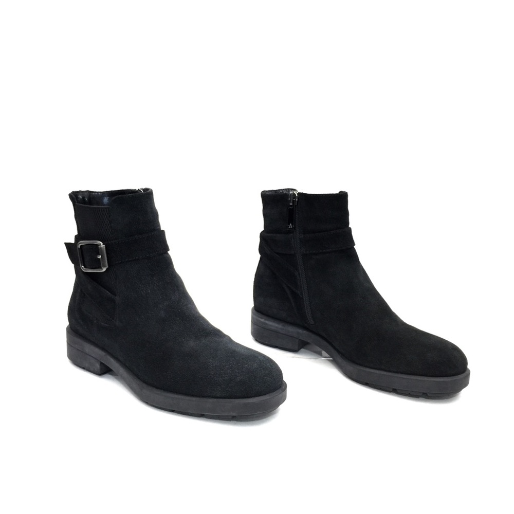 Aquatalia Black Suede Elastic Ankle Boots w/Buckle